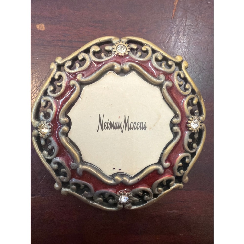 Jay Strongwater Neiman Marcus Red Enamel Crystal Filigree Clip Picture Frame